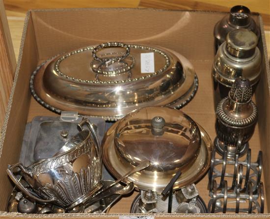 A quantity of mixed plated wares including muffin dishes and tureens